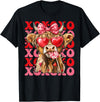 Valentine XOXO Highland Cow Fng Valentine XOXO Highland Cow Cute Coquette Bow Western T-Shirt - Black