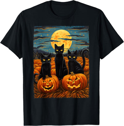 Fun Halloween Cat Designs - Van Gough Apparel Shop Black Cat Halloween Cat Lovers Starry Night Cat Van Gogh Cat T-Shirt