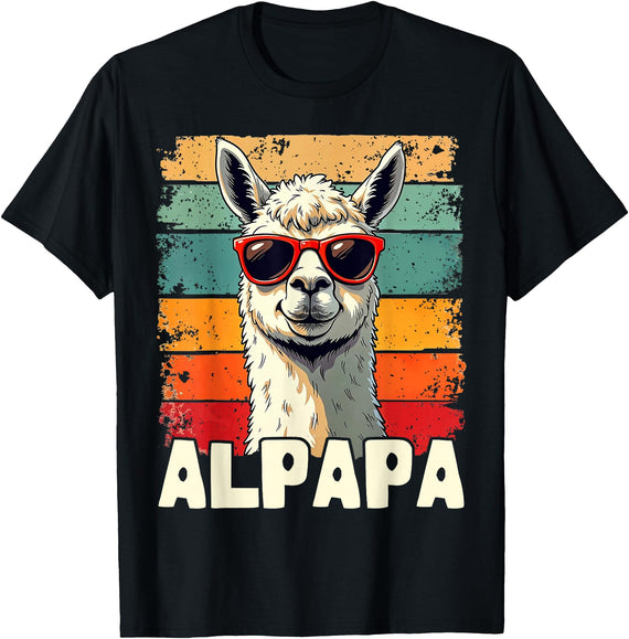 Retro Alpaca and Llama Fan tee for Dads ALPAPA Funny Dad Father's Day Alpaca and Llama Lovers T-Shirt - Black