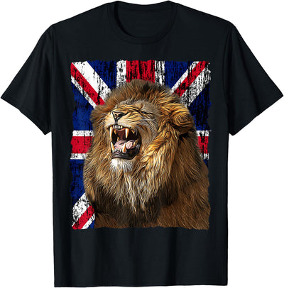 Patriotic Roaring Lion UK Flag Distressed United Kingdom T-Shirt