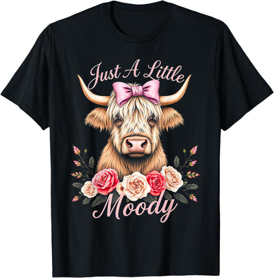 Lgbtq Kids Girls Highland Cow Just a Little Moody Funny Farm T-Shirt