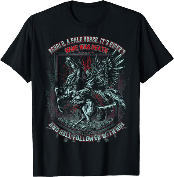 Tee Cool Human Pale Horse Rider His Name was Death T-Shirt - Black