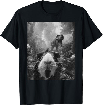 Funny Guinea Pig Selfie with T-Rex Dinosaur Dino Graphic T-Shirt