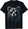 Forest Illustration Bear Art Nature Bear Wearing Sunglasses Wildlife Artwork Graphic Bear T-Shirt - Black