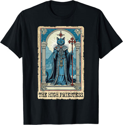 Major Arcana Tarot Cards Black Cat Edition Goth The High Priestess Tarot Card Black Cat Witchy Vintage T-Shirt