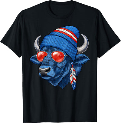 Cow Cool Buffalo Wearing a Beanie and Sunglasses T-Shirt