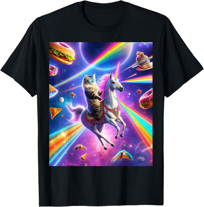 Cool Laser Eyes Outer Space Designs Laser Eyes Outer Space Cat Riding Llama Unicorn Ufo Tacos T-Shirt