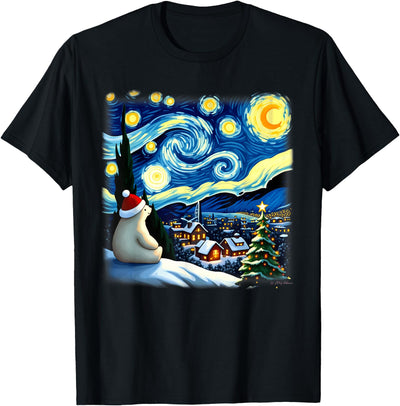 Van Gogh Polar Bear Xmas Tees Christmas Polar Bear Starry Night T-Shirt