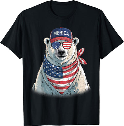 Polar Bear 4th of July US American Flag Patriotic T-Shirt