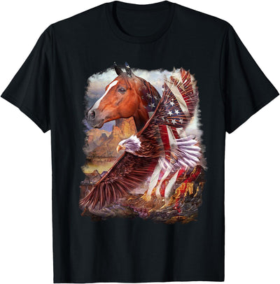 Horse American Flag and Bald eagle T Designs Horse American Flag and Bald eagle T-Shirt