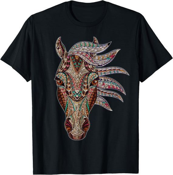 Horse Art Studios Horse Tribal Abstract Art Native American Style T-Shirt - Black