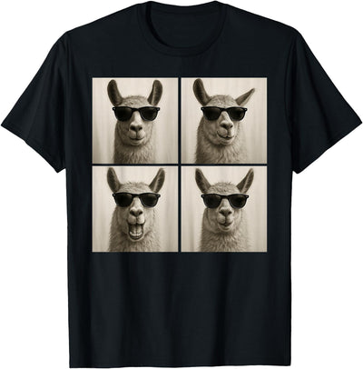 Retro Llama Portrait with Sunglasses Funny Llama Lover Cute Llama Photo Booth T-Shirt