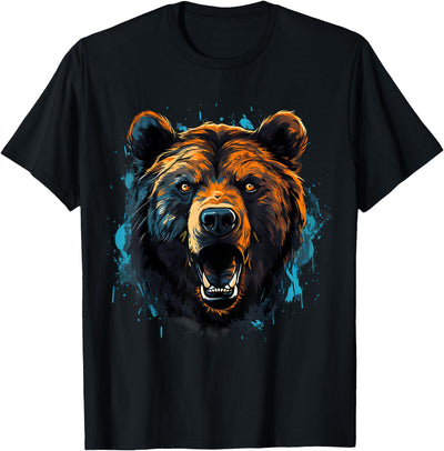 Bear Portrait Splash Forest Artwork Animal Lovers Motif T-Shirt
