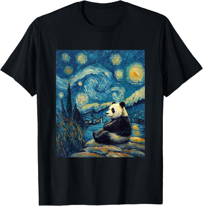 Cute Panda Bear Van Gogh Style Starry Night Graphic T-Shirt