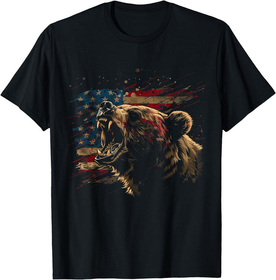 Patriotic Grizzly Bear - American Flag Bear American Flag USA Patriotic Grizzly Bear Lover T-Shirt - As Pictured