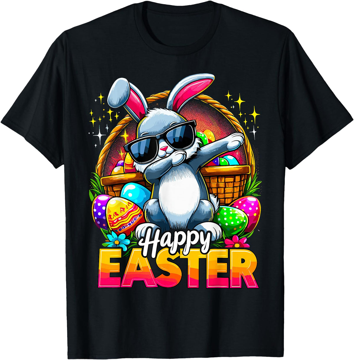 Dabbing Bunny Easter Day Rabbit Happy Easter T-Shirt in Black