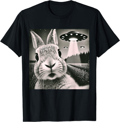 Rabbit Close-Up with UFO Sci-Fi T-Shirt
