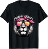 Fashionable Animals Wearing Pink Bandanas Lion Wearing a Pink Bandana Headband and Sunglasses T-Shirt - Black