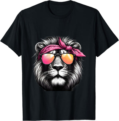 Lion Wearing a Pink Bandana Headband and Sunglasses T-Shirt