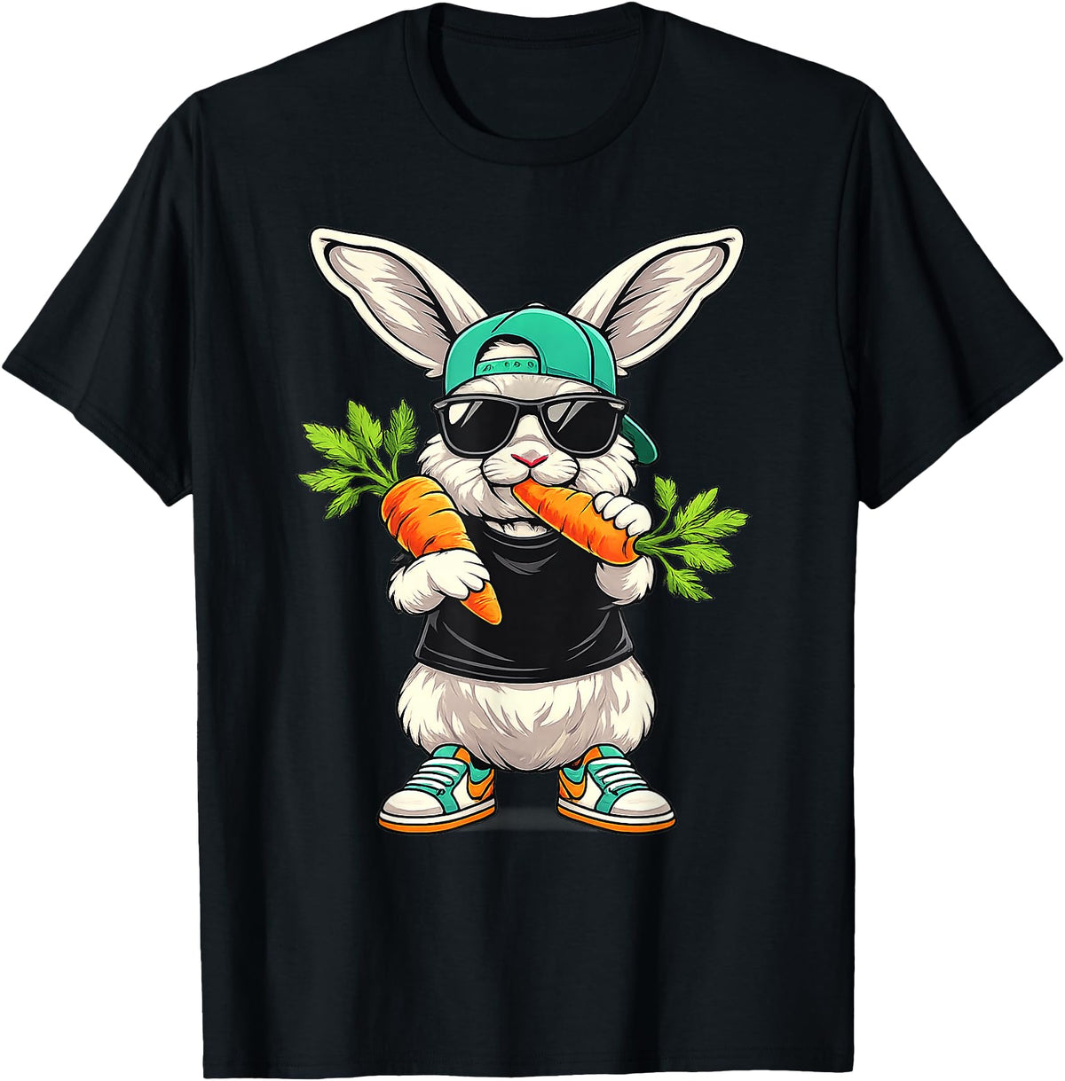 Funny Easter Bunny with Carrot Rabbit Easter Boys Kids Men T-Shirt in Black