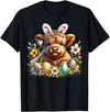 Highland Cow Land of NYC Highland Cow Easter Bunny Moo Basket Egg Floral Women Girls T-Shirt - Black