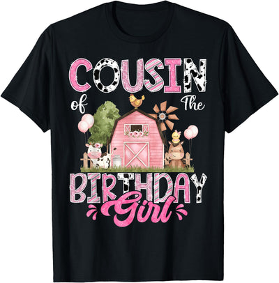 Cousin of the Birthday Girl 1st Birthday Pink Cow Farm T-Shirt