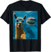 Selfie Llama and Shark Summer Scuba Diving Funny Llama Selfie with Shark Ocean Lovers T-Shirt - Black