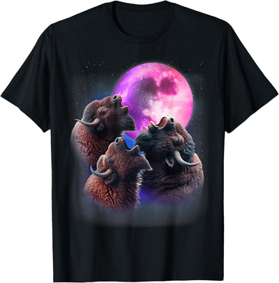Cow Bison Howling at the Moon Funny American Buffalo Lover T-Shirt