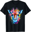 Safari Animal Art Giraffe Wildlife Artwork Portrait Colorful Splash Savanna T-Shirt - Black