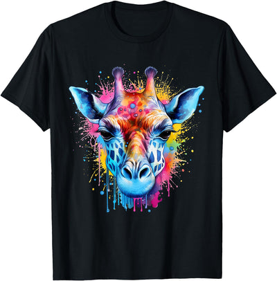 Giraffe Wildlife Artwork Portrait Colorful Splash Savanna T-Shirt