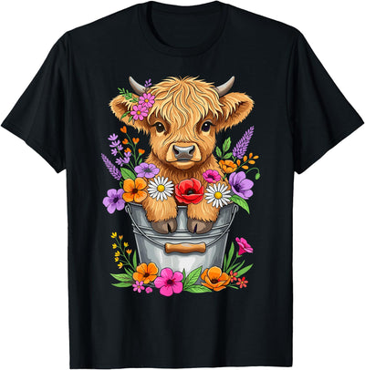 Funny Highland Cow Lovers Cute Baby Bucket Floral Farm T-Shirt