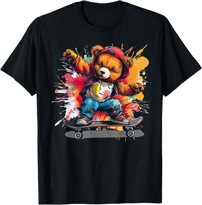 Colourful Splash with Skateboard Teddy Bear Outfit T-Shirt