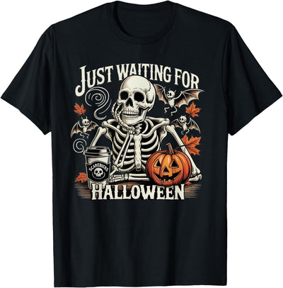 Threadrock Just Waiting for Halloween Skeleton Costume Party Fun T-Shirt