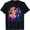 Funny Animal With Headphones Lion With Headphones T-Shirt - Black