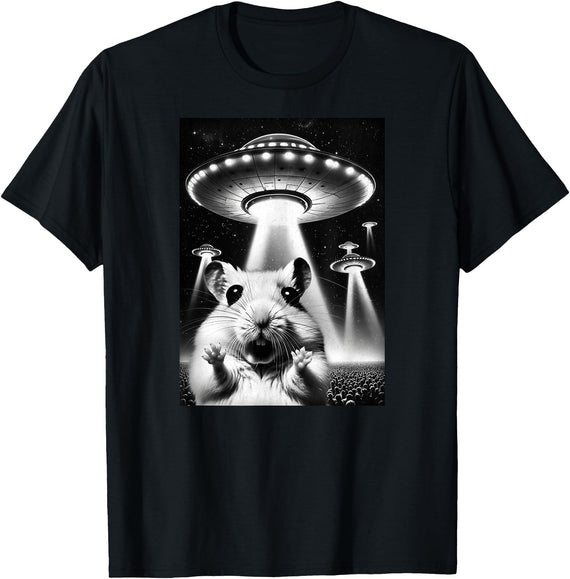 Hamster UFO | Funny Invasion Meme Alien Hamster UFO Selfie T-Shirt - Black