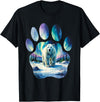 Soft Shapes Studio Polar Bear with Northern Lights in Paw-Shaped Frame T-Shirt - Black