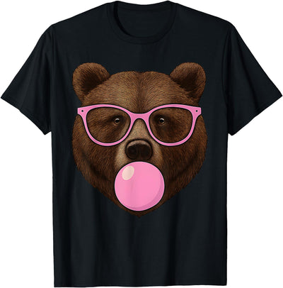 Cute Bear Face Eating Gum and Makes Bubble Funny Bears Women T-Shirt