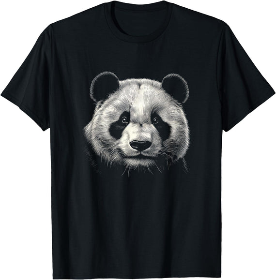 Panda Lover Theme Designs Panda Bear Face Graphic Art Design T-Shirt - Black