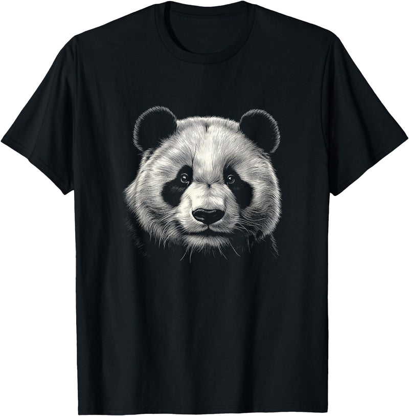 Panda Lover Theme Designs Panda Bear Face Graphic Art Design T-Shirt - Black