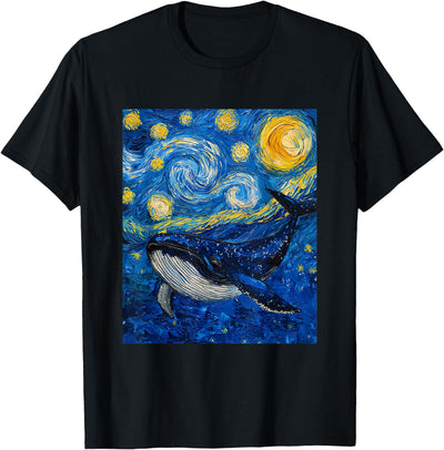 Whale Fish Van Gogh Style Starry Night Sea Graphic T-Shirt