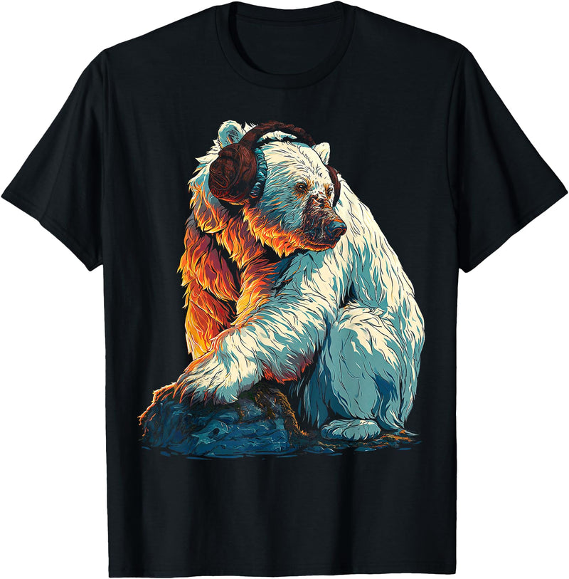 ZoofanatiK Headphone Graphic Illustration Polar Bear T-Shirt - As Pictured