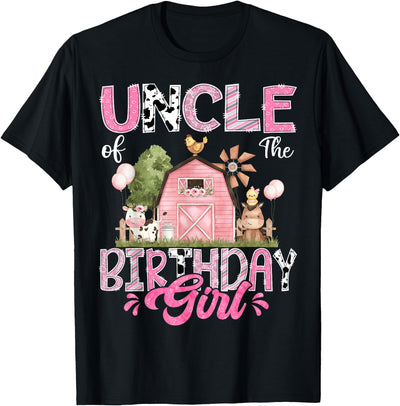 Uncle of the Birthday Girl 1st Birthday Pink Cow Farm T-Shirt