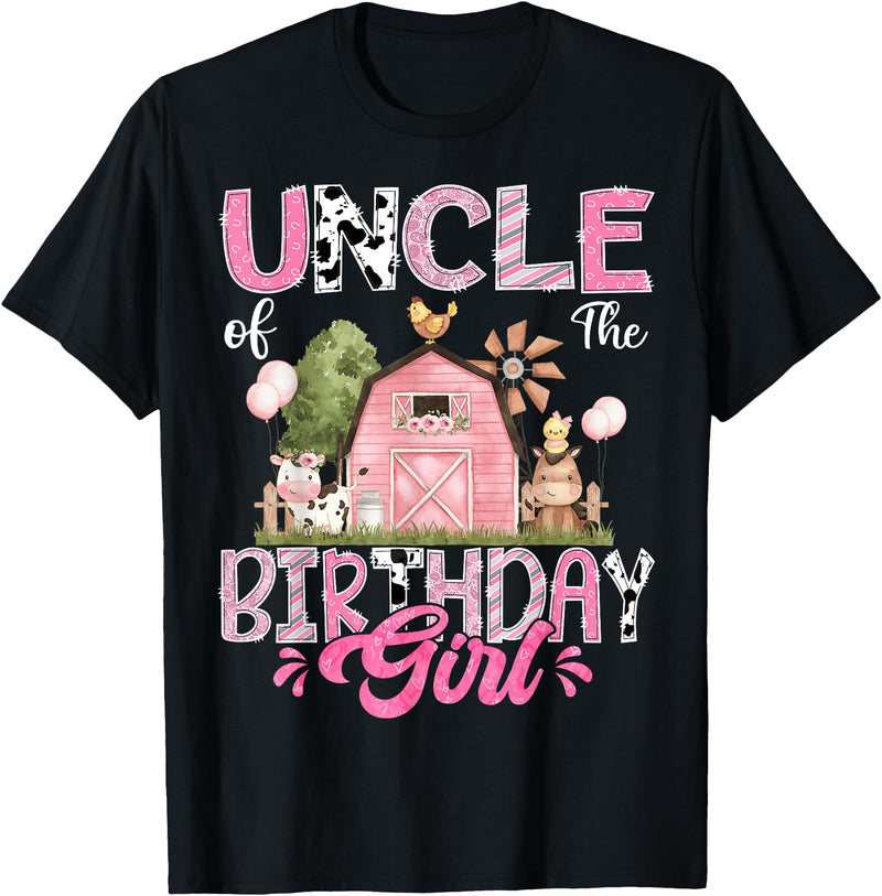 Famer Pink Cow Birthday Matching Tees Uncle Of The Birthday Girl 1St Birthday Pink Cow Farm T-Shirt - Black