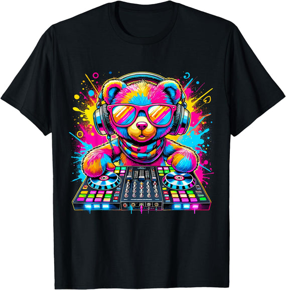 Magical and Funny Music lover Gifts DJ Teddy Bear Disco Hip Hop T-Shirt - Black