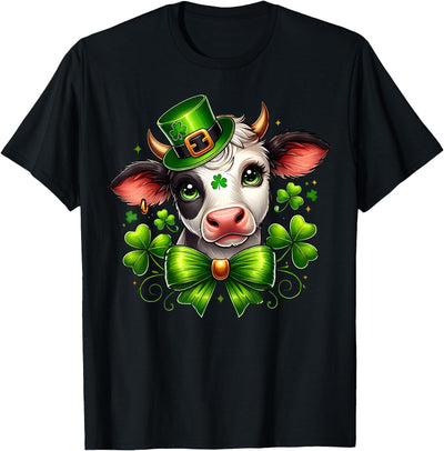Shamrock St Patrick's Day Cow St Patricks Leprechaun Girls T-Shirt
