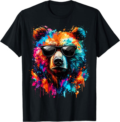 Wildlife Colourful Bear with Sunglasses T-Shirt