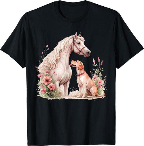 Horse And Dog Companions Forever Horse And Dog Silhouette Love Harmony T-Shirt - Black