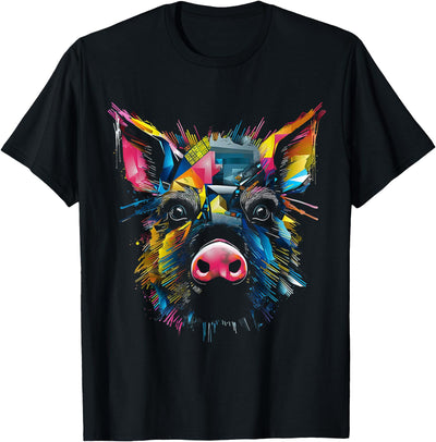Pig Colorful Geometric Animal Lover Art Graphic Pig T-Shirt