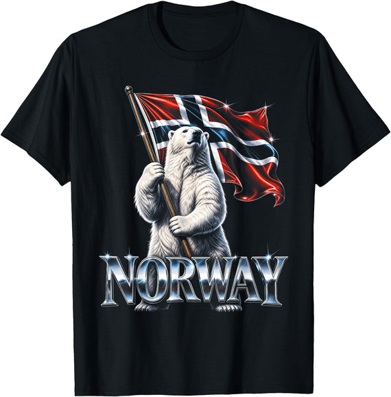 Norway Polar Bear Flag Nordic Pride T-Shirt - As Pictured