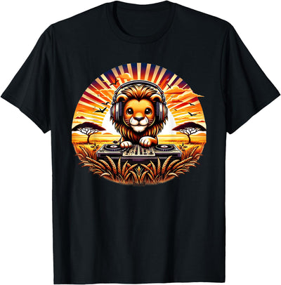 Funny Lion Dj Headphones Animal Graphic for Men Boys Kids T-Shirt